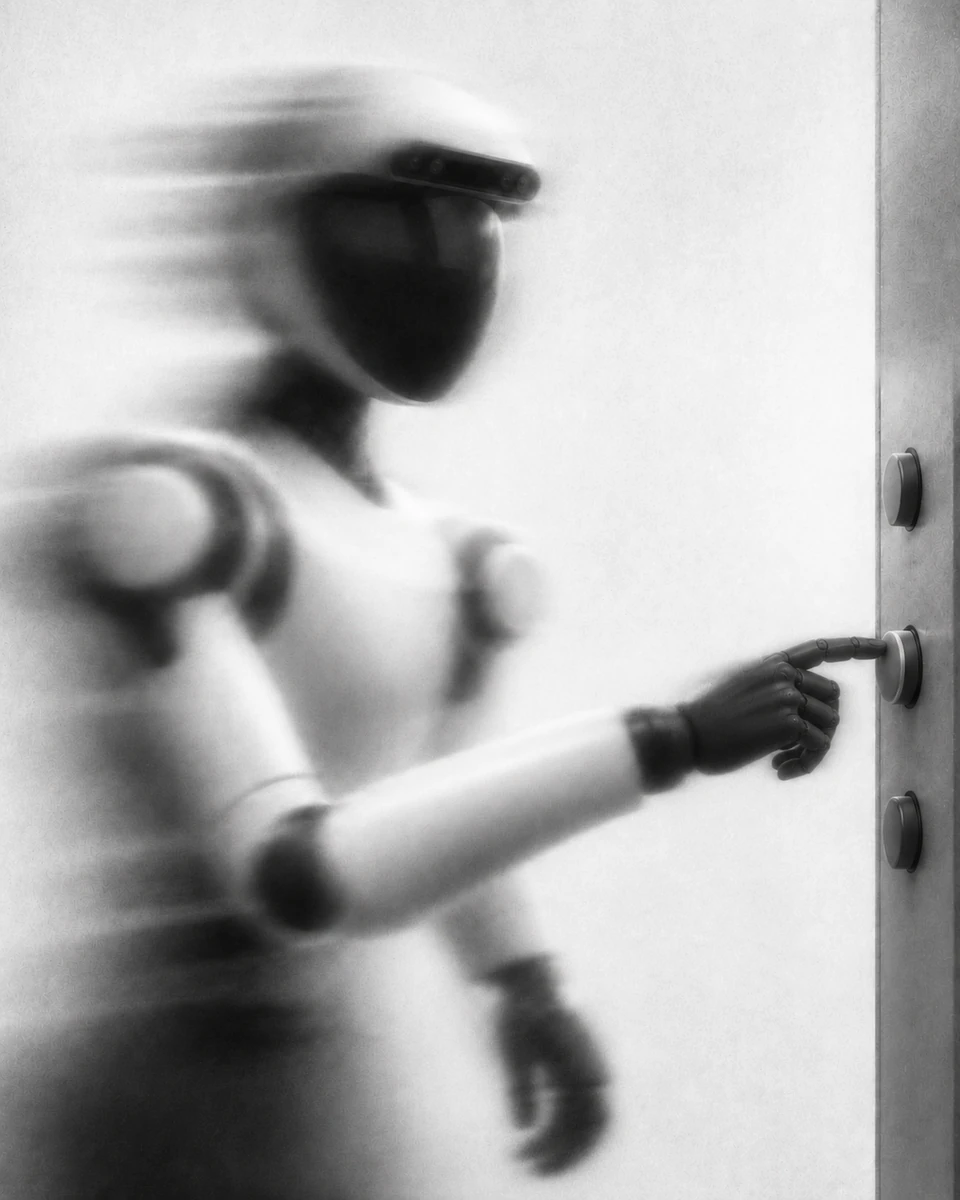 Robot operating a control panel — concept image